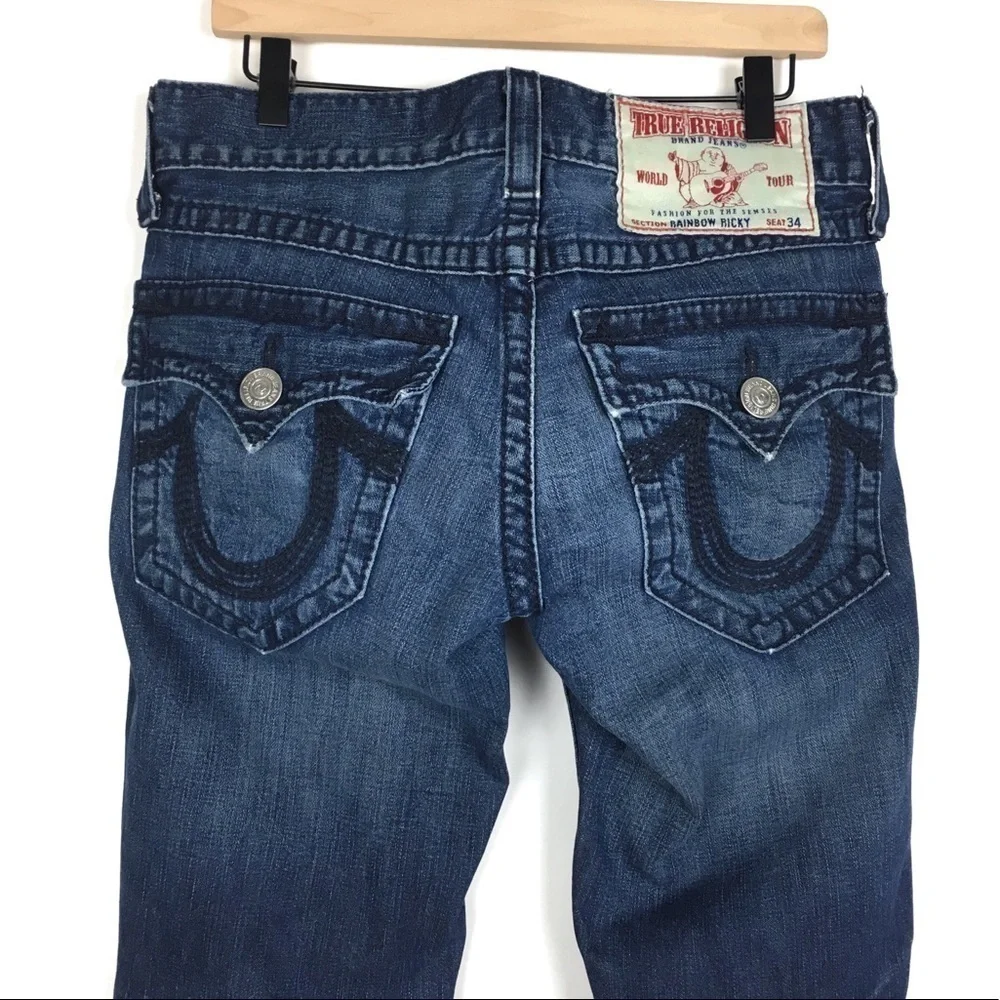 TRUE RELIGION Skinny Jeans Rainbow Ricky Slim 24859SO Dark Wash Denim Size 29